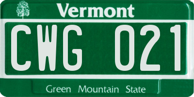 VT license plate CWG021