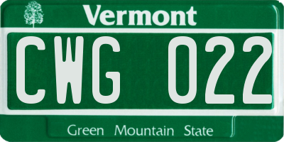 VT license plate CWG022