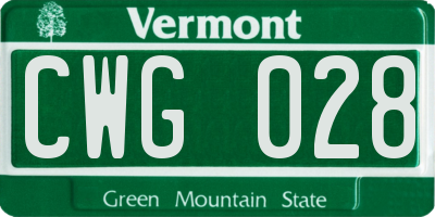 VT license plate CWG028