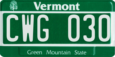 VT license plate CWG030