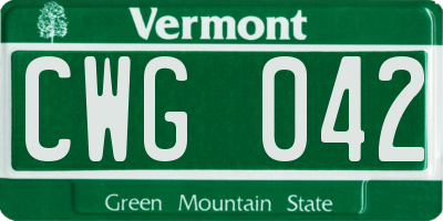 VT license plate CWG042