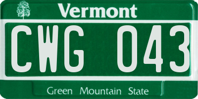 VT license plate CWG043
