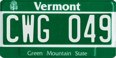 VT license plate CWG049