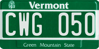 VT license plate CWG050