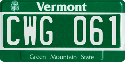 VT license plate CWG061