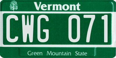 VT license plate CWG071