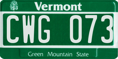 VT license plate CWG073