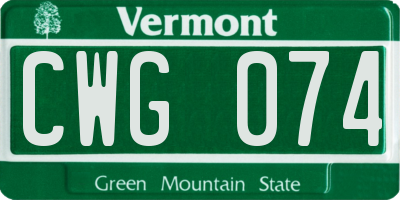 VT license plate CWG074