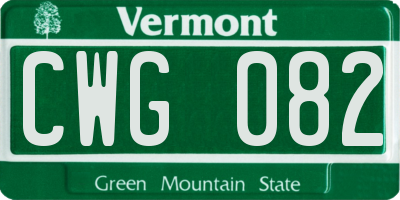 VT license plate CWG082
