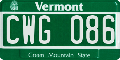VT license plate CWG086