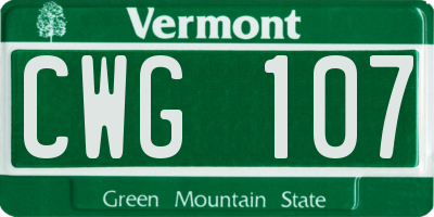 VT license plate CWG107