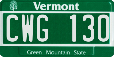 VT license plate CWG130
