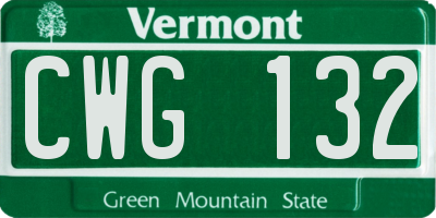 VT license plate CWG132
