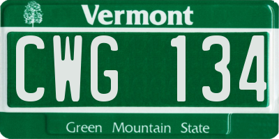 VT license plate CWG134