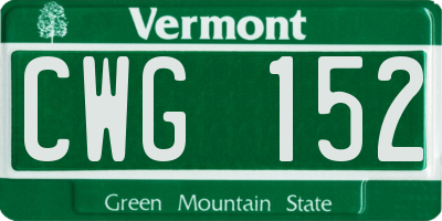 VT license plate CWG152