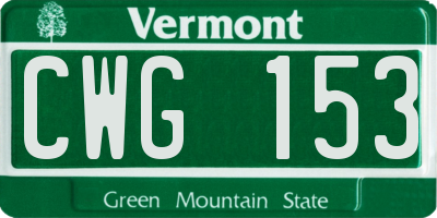 VT license plate CWG153