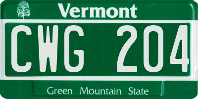 VT license plate CWG204