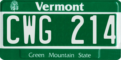 VT license plate CWG214