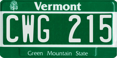 VT license plate CWG215