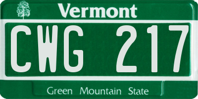 VT license plate CWG217