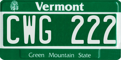 VT license plate CWG222