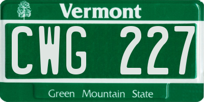 VT license plate CWG227