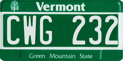 VT license plate CWG232