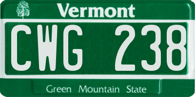 VT license plate CWG238