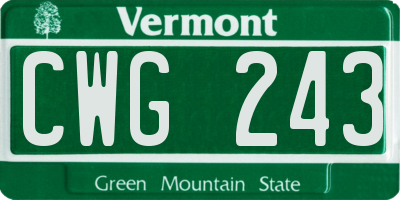 VT license plate CWG243