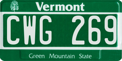 VT license plate CWG269