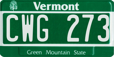 VT license plate CWG273