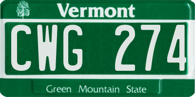 VT license plate CWG274