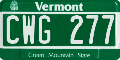 VT license plate CWG277