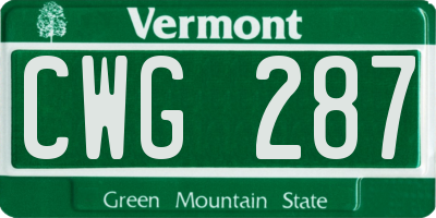 VT license plate CWG287