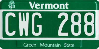 VT license plate CWG288