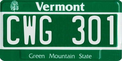 VT license plate CWG301