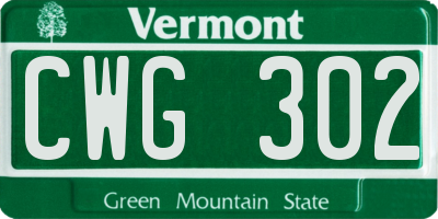 VT license plate CWG302