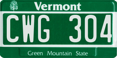 VT license plate CWG304