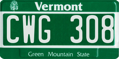 VT license plate CWG308
