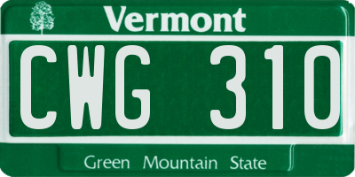 VT license plate CWG310