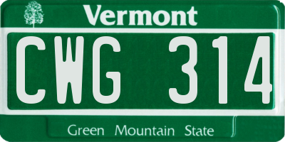 VT license plate CWG314