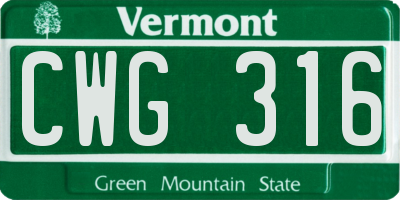 VT license plate CWG316