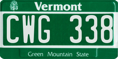 VT license plate CWG338