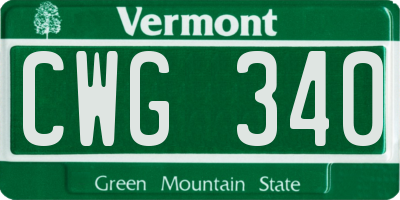 VT license plate CWG340