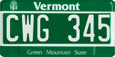 VT license plate CWG345