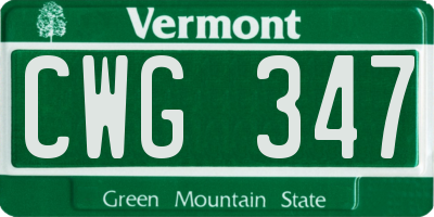 VT license plate CWG347