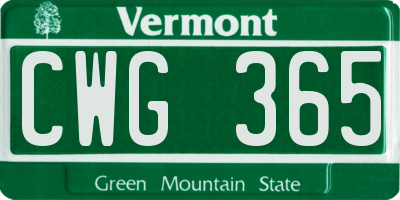 VT license plate CWG365