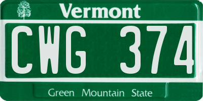 VT license plate CWG374