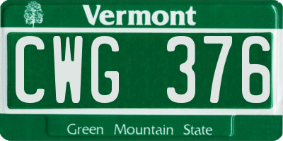 VT license plate CWG376