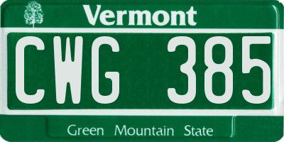 VT license plate CWG385